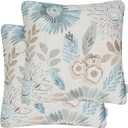 Mika Home Pack of 2 Throw Pillow Covers Decorative Pillow Cases for Sofa Couch Bed,Sunflower Pattern,22x22 Inches,Blue Cream