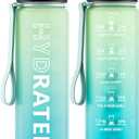 Water Bottle with Straw, 32oz Motivational Water Bottles with Time Marker to Drink, Tritan BPA Free, 1L Sports Water Bottle with Carry Strap LeakProof for Women Gym Fitness Outdoor (1 Pack) (Green Mint)