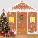 4 Pcs Christmas Gingerbread House Decorations Xmas Gingerbread Door Covers Hanging Banner Porch Sign for Christmas Party Backdrop Wall Decor (Cute)