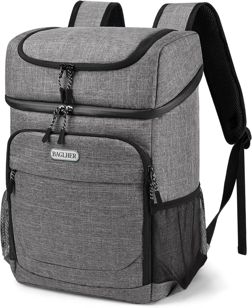 BAGLHER Lightweight Insulated Cooler Backpack - 30 Cans, Leak-Proof for Lunch, Picnic, Hiking, Camping Trips (grey-titan)