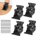 4 Pack Folding Brackets, Self-Lock Hinge with Screws for Folding Table Legs, Lock Extension Support Bracket Bed Legs, Black
