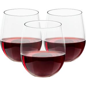 FOCUSLINE 32 Pack Plastic Wine Glasses Stemless, 12 Oz Crystal Clear Disposable Wine Cups, Reusable Plastic Wine Glasses for Parties Weddings, Shatterproof Recyclable and BPA-Free (12OZ-32-CLEAR)