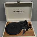 Victrola Journey Bluetooth Portable Suitcase Record Player  with Built-in Speakers, 3 Speed Vinyl Record Player, RCA Out, Headphone Jack (Light Beige Linen)