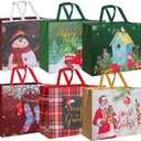 Nihuecne 12 Pack 17" Extra Large Christmas Gift Bags for Wrapping Giant Xmas Holiday Presents, Non-Woven Reusable Tote Bags with Handles, 6 Assorted Designs (17 x12 x 10 In)