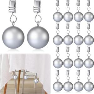 16 Pack Heavy Duty Curtain Weights Heavy Tablecloth Weights Ball with Metal Clip for Outdoor Tables Shower Curtain Flag (Silver)