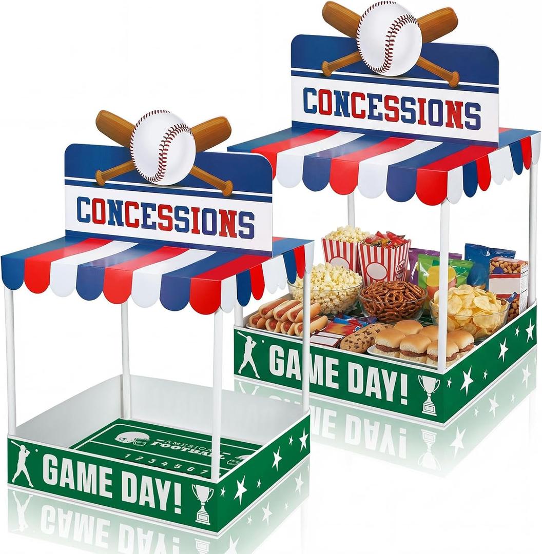 Willinglong 2 Set Baseball Party Decoration Concession Treat Stand 20.5" x 12" Extra Large Treat Stadium Baseball Sports Cupcake Holders Paper Table Centerpieces for Dessert Snack Displays Supplies