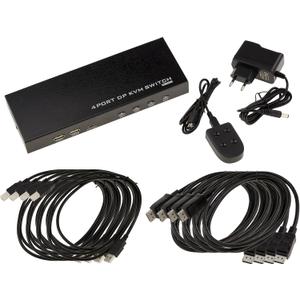 KVM Switch Automatic Mouse Keyboard Screen 4 PC - DISPLAYPORT USB - with Remote Control, Power Supply and Cords - Ultra HD 4K 60Hz