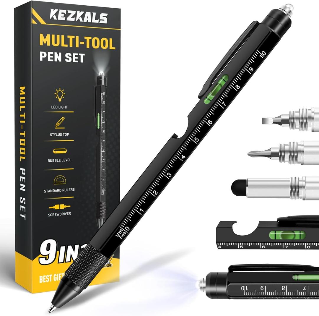 KEZKALS Valentines Day Gifts for Him Boyfriend, 9 in 1 Multitool Pen Gifts for Men, Mens Valentines Day Gifts for Husband, Mens Gifts for Dad, Birthday Gifts for Men Who Have Everything, Cool Gadgets (Black)