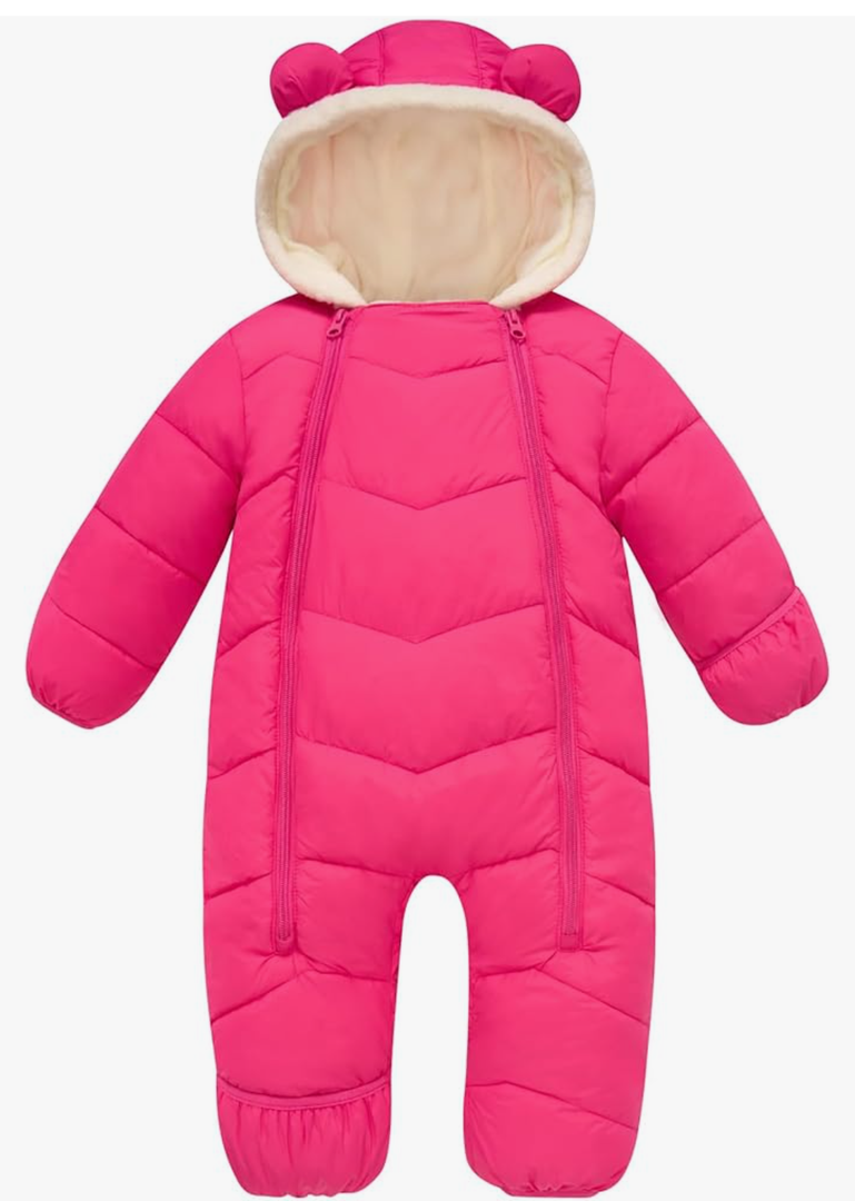 uideazone Baby Boys Girl Snowsuit Toddler Winter Coat Clothes 3-24M Infant Hooded Jumpsuit Newborn Romer Puffer (18M, Pink)