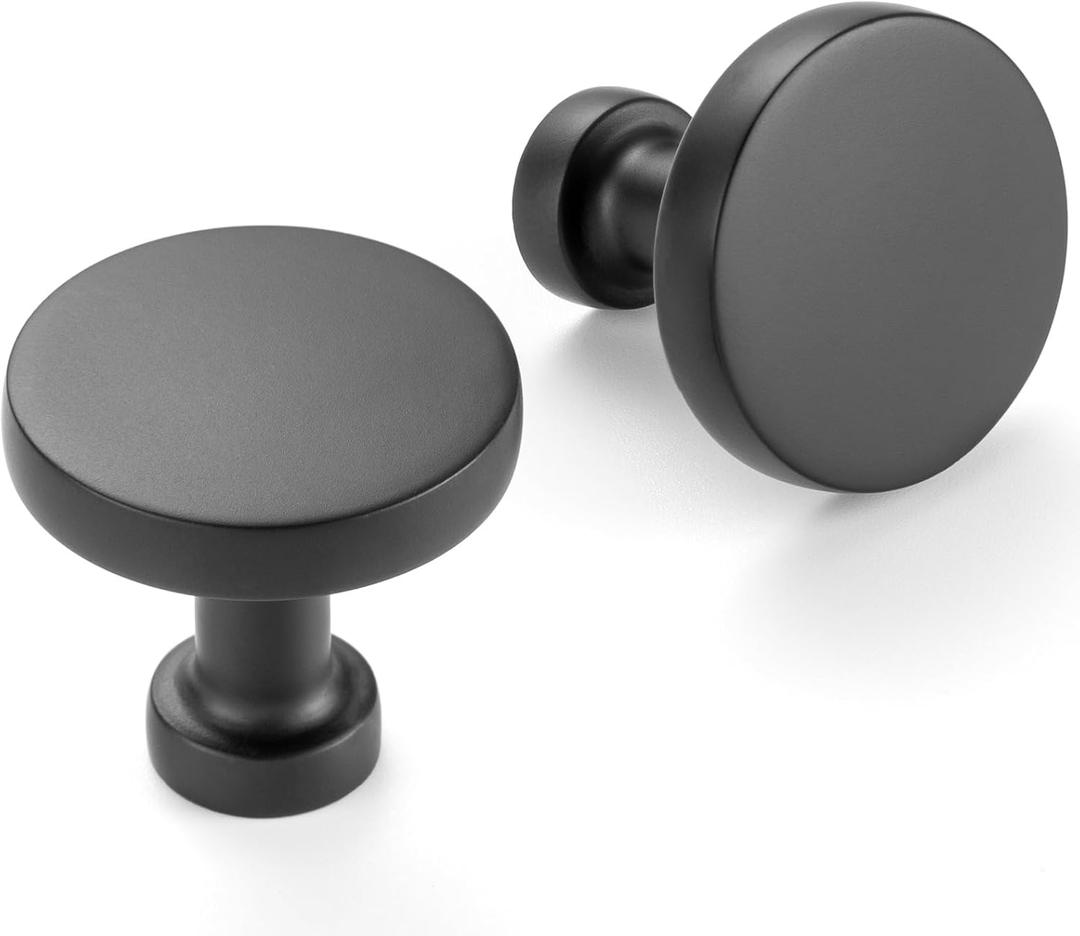 10 Pack 1-1/4 Inch Matte Black Cabinet Knobs Black Drawer Knobs Round Black Cabinet Pulls, ZK2302 Kitchen Hardware for Cabinets Drawers Bedroom Dresser Cupboard Bathroom Vanity Closet