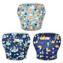 Reusable Baby Swim Diapers, Adjustable Diaper Swim for Toddlers 9 Months - 3 Years Old, 3 Pack for Swimming Lessons (Bear, Large)