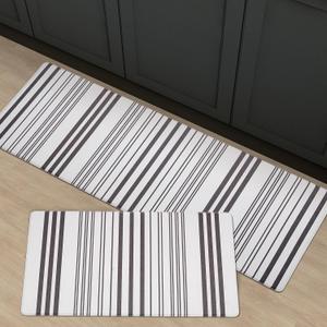 FRESHMINT Farmhouse Stripe Anti-Fatigue Kitchen Mat Set of 2, Cushioned Foam Kitchen Mats for Floor, Waterproof Non Slip Comfort Mat, Modern Kitchen Rug for Kitchen Decor, Sink, Laundry, Office (Black)