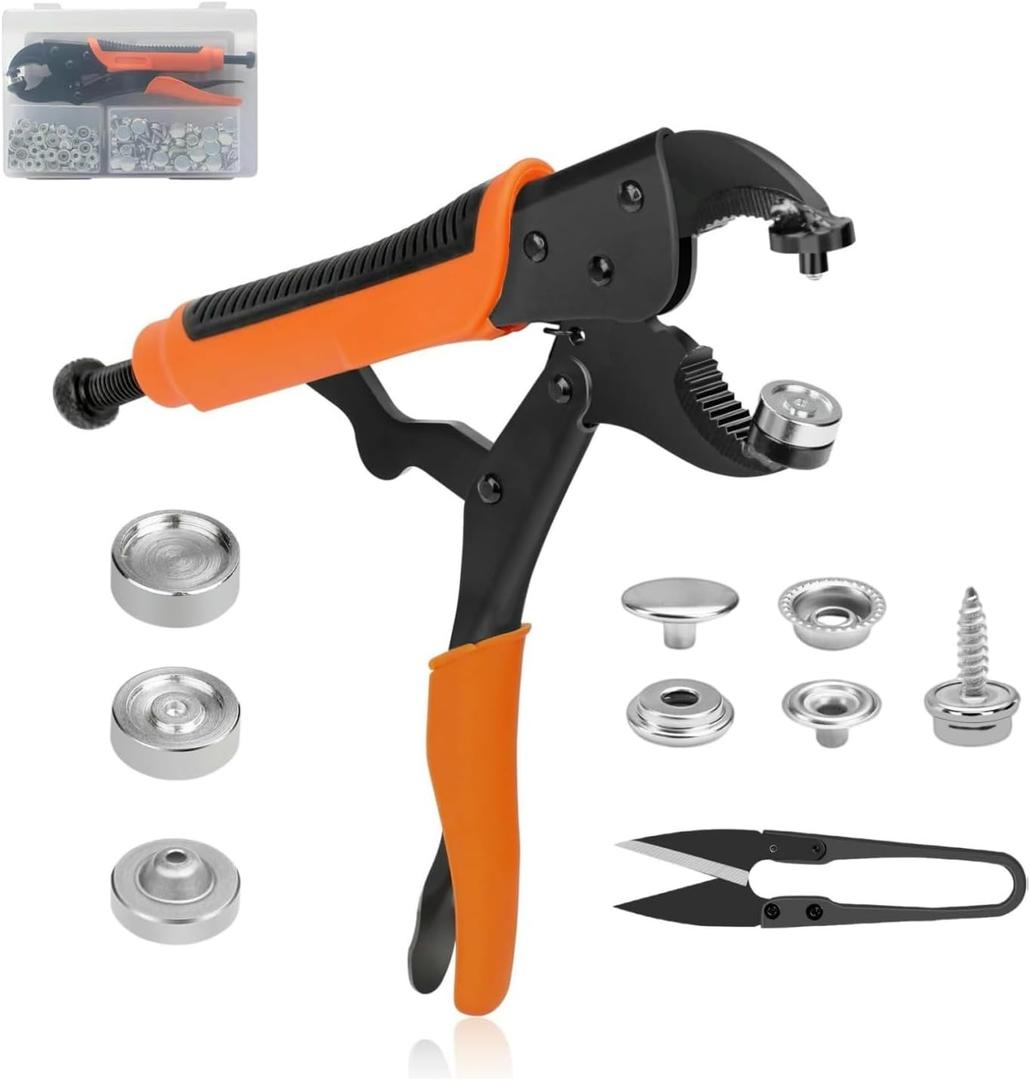 YXGOOD Heavy Duty Snap Fastener Tool with Punching Die, 50 Sets of Replacement Metal Snaps, Fastener Pliers Tool Kit for Repairing Boat Covers, Canvas, Sewing, Tarps