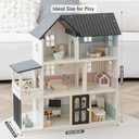 Wooden Dollhouse for Kids, 6-Room Modern Style Toy Doll House Playset with 26 Furniture & Functional Doors, 1:12 Scale Open Plan Dollhouse Designed for 4-6 Inch Dolls, STEM Creative Gift for Ages 3+