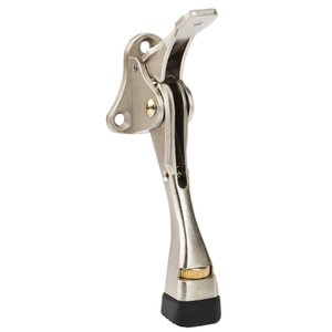 Kickdown Door Stopper 4 Inches - 1 Pack One Touch Adjustable Height Door Stop for The Bottom of Door Aluminum Alloy Metal Door Stopper with Rubber Tip & Wall Protectors for Wide Doors Satin Nickel