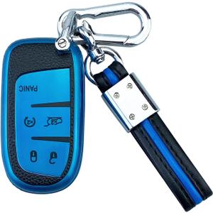 Key Fob Case Cover Compatible With Jeep Grand Cherokee Renegade Compass Chrysler 200 300 Dodge Ram RAM Durango Charger Challenger Journey Darts Fiat Accessories (Blue Suit)