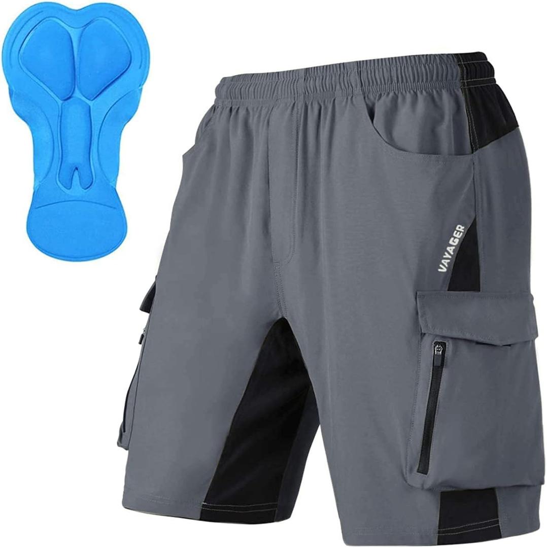 Men's Mountain Bike Shorts 3D Padded Bicycle MTB Shorts Loose-fit Lightweight MTB Cycling Shorts (Large, Grey)