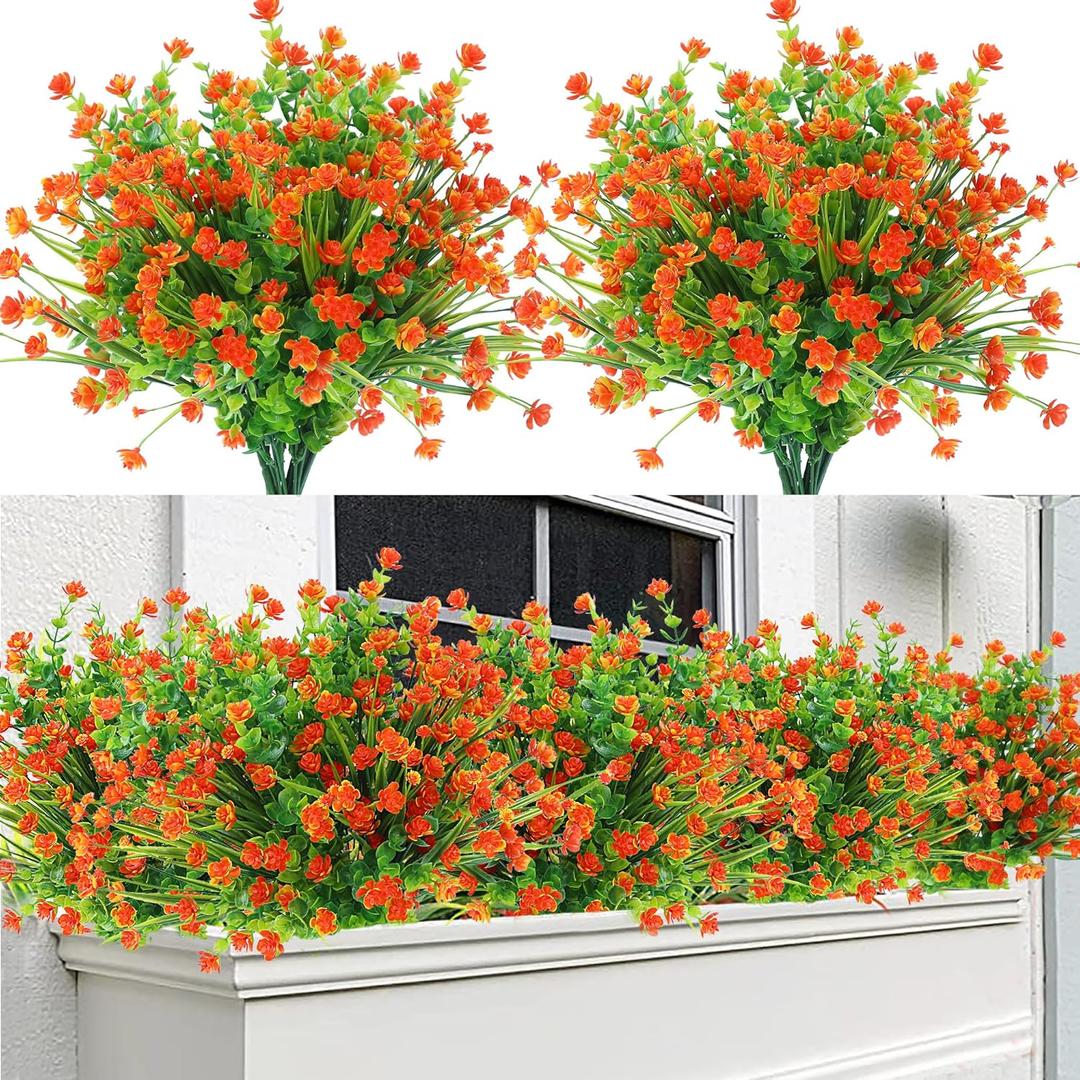 Sggvecsy Artificial Fall Flowers for Outdoors 24 Bundles UV Resistant Boxwood Shrubs Fake Plants for Autumn Harvest Thanksgiving Farmhouse Garden Home Indoor Outdoor Decoration(Orange)