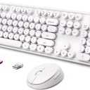 Wireless Keyboard and Mouse Combo, Ergonomic Full Size Typewriter Retro Round Keycaps Keyboard, Compatible with Windows, PC, Perfer for Home and Office KeyboardsWhite (Pure white)