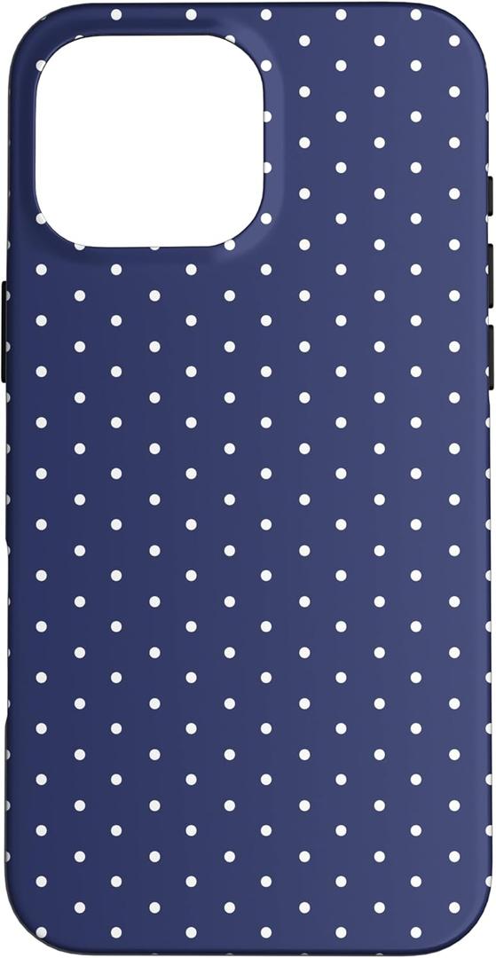White and Navy Tiny Polka Dot Vintage Boho Aesthetic Cute Case for iPhone 16 Pro Max