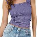 MISSACTIVER Women Square Neck Wide Straps Crop Tank Tops Casual Floral Sleeveless Lettuce Trim Slim Fit Crop Cami Vest Tops, Size Small , Purple 