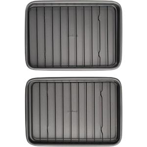 GoodCook Set of 2 Nonstick Steel 9" x 6" Toaster Oven Mini Baking Sheets with Racks, Gray
