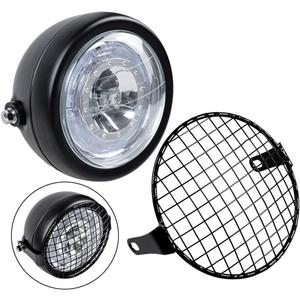 Motorcycle Retro 6.5" LED Headlight + Metal Mesh Grille Cover Cafe Racer Bobber