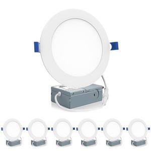 Meconard 6 Pack 6 Inch Ultra-Thin LED Recessed Ceiling Light, 5000K Daylight, Dimmable 12W=110W, 1050LM, IC Rated Can-Killer Downlights with Junction Box, ETL and Energy Star Listed