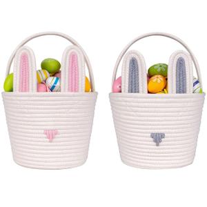 CubesLand Easter Baskets for Kids - Empty 2-Piece Set with Handle, Easter Egg Hunt Basket & Candy Storage Tote (9.8"x7.8"x7.8") - Reusable Bunny Buckets for Toddlers, Boys & Girls Easter Party Gifts (Large)
