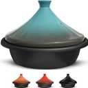 KooK Moroccan Tagine, Enameled Cast Iron Cooking Pot, Tajine with Ceramic Cone-Shaped Closed Lid, 3.3 QT, (Stone Blue)