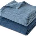 GLLQUEN BABY Muslin Swaddle Blankets, 2-Pack Neutral Receiving Blanket Swaddling for Newborn Boys and Girls, Breathable Swaddle Wrap for Infant, Baby Essentials, Registry & Gift, 40 x 38 inches (Light Blue & Dark Blue)