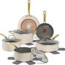 T-fal Preserve Ceramic, Non stick Cookware Set 13-Piece, Made without PFOA and PTFE, Oven & Broiler Safe up to 350F, Includes Stockpot, Saucepans, Frying Pans, Protectors, Pots and Pans, Beige