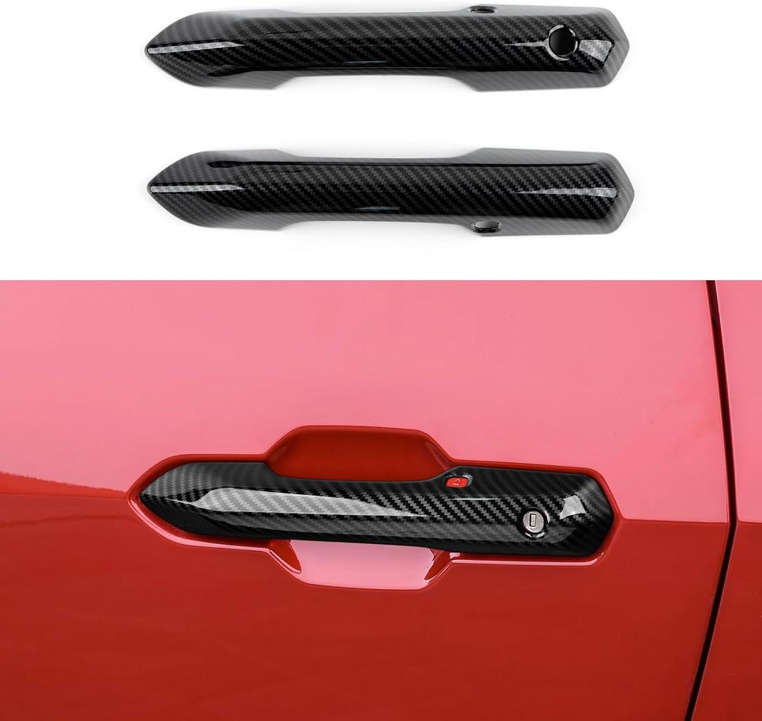 ABS Exterior Side Door Handles Decoration Trim Cover Accessories for 2024 2025 2026 Ford Mustang (Carbon Fiber Style)
