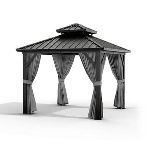 OUTLANE 10x10ft Gazebo, Hardtop Double Roof Canopy with Netting and Curtains, Outdoor Gazebo Galvanized Iron Aluminum Frame Garden Tent for Patio, Backyard, Deck, Lawns (Gray)