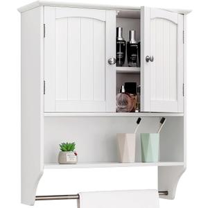 Iwell Bathroom Cabinet Wall Mounted with Towel Rack & Adjustable Shelf, Over The Toilet Storage Cabinet, Medicine Cabinet for Bathroom, White