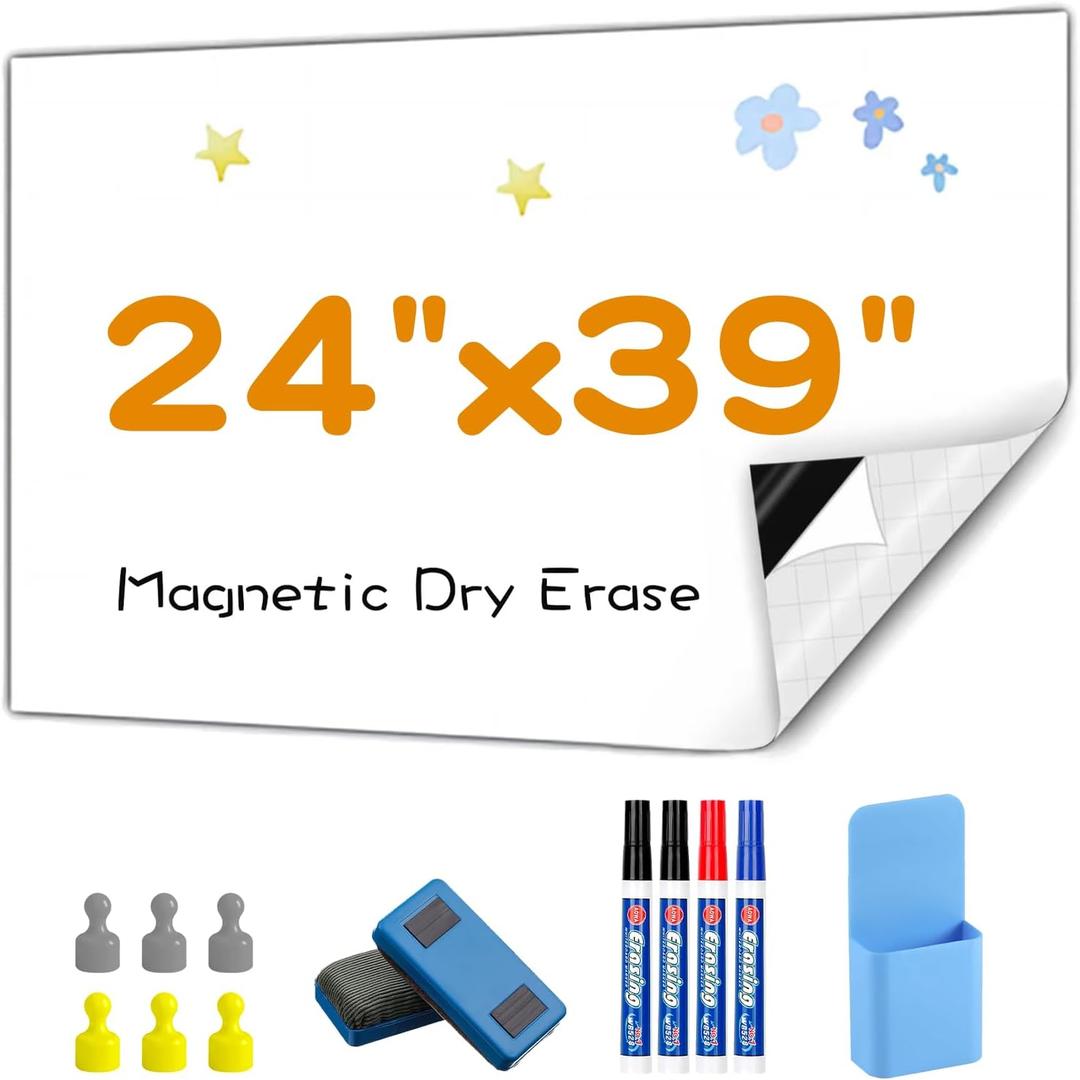 Dry Erase Adhesive Whiteboard Paper, 24" x 39" Stick on Magnetic Contact White Board Sticker on Wall for School, Office, Kitchen Fridge, Kids Drawing