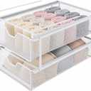 Double Layer White Closet Pull-Out Basket, Under Shelf Hanging Wire Mesh Drawer, Space-Saving Wardrobe Organizer for Socks, Underwear & Bras, 14.6 x 8.9 in