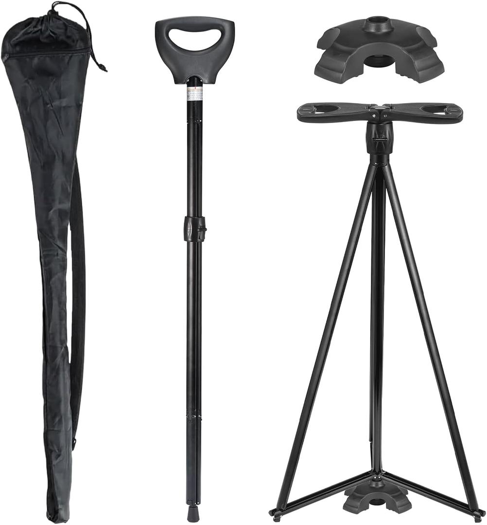 Folding Walking Cane with Seat, 2-in-1 Lightweight Aluminum Cane Stool for Seniors & Adults, Portable with Carry Bag, Anti-Slip for Travel & Hiking (Metallic color)