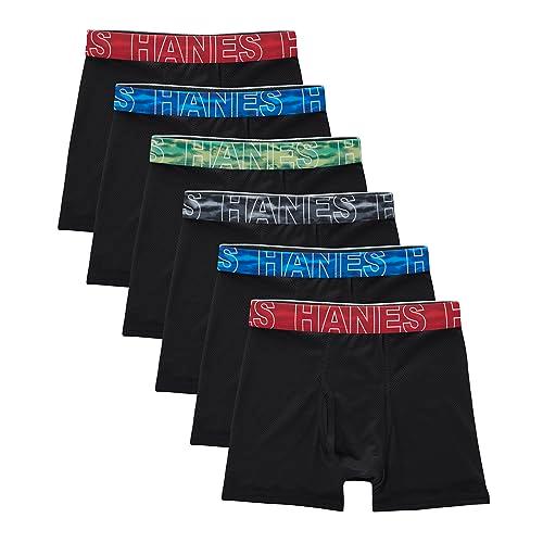 Hanes Boys' Performance Tween Boxer Brief Pack, X-Temp Mesh Stretch Underwear, Black, 6-Pack S