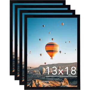 JCJMY 13x18 Picture Frame Set of 4 Black for Wall Hanging, Wall Mounting Horizontally or Vertically, 13 x 18 Wall Gallery Poster Photo Frame with Shatter Resistant Plexiglass, 4 Pack, Black