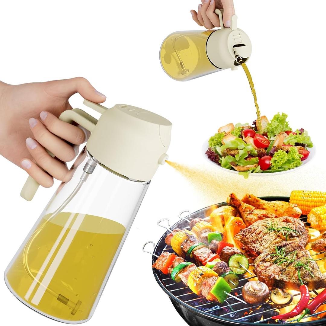 Marbrasse Oil Dispenser for Kitchen,20 OZ /600ml Leakproof Glass Oil Bottle with Auto Flip Cap, Olive Oil Dispenser for Kitchen Cooking Beige