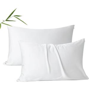 4 Pack Cooling Pillow Cases,Viscose Derived from Bamboo Pillow Protectors Standard Size Set of 4, 400 Thread Count Soft Silky Breathable Summer Pillow Cover with Zipper Hidden (4PCS, Standard,White)