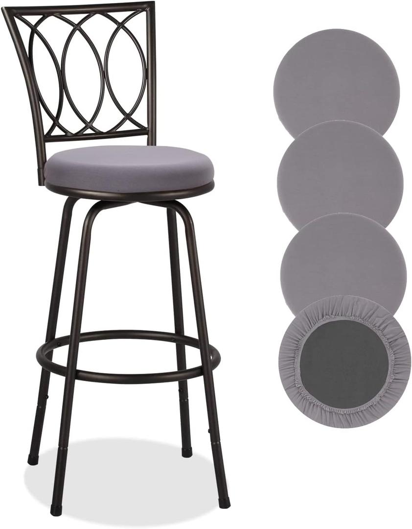 Deisy Dee 4PCS Round Bar Stool Seat Covers Stretch Round Chair Covers for 13-16 Inch Stool Chair (Grey)