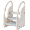 4 in 1 Toddler 3 Step Stool for Kids Standing Tower/Learning Tower/Helper Stool for Kitchen Counter, Bathroom Sink, Potty Training Stool with Handles and Non-Slip Pads-Grey White