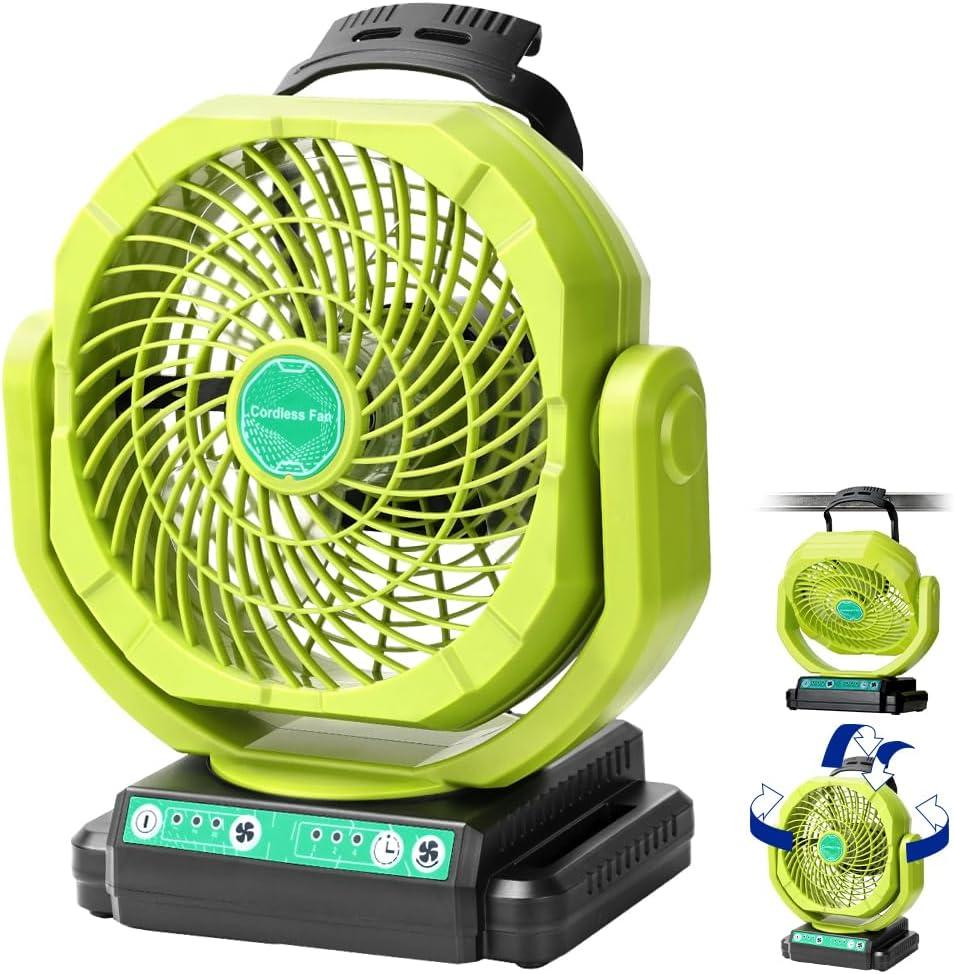 Cordless Oscillating Fan Compatible with Ryobi 18V ONE+ Battery, High Velocity Job Site Fan with 3-Stage Timer, Portable Air Circulation for Workshop, Garage, Camping (Battery Not Included)