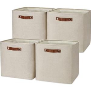 Temary Cube Storage Baskets 13 Inch Cube Storage Bins 4 Pack Baskets for Organizing Shelves Fabric Cloth Bins for Shelf, Home, Closet (Beige)
