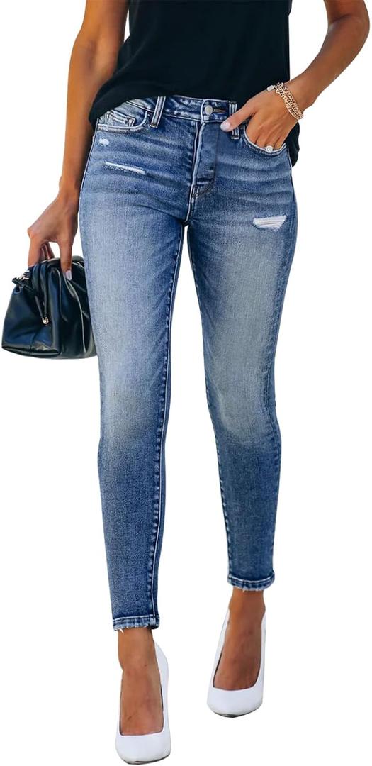 KUNMI Women's Ripped Skinny Jeans Distressed Stretchy Denim Pants, Size: 10