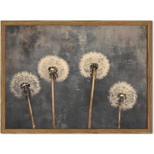 Vintage Dandelion Wall Art, Dark Floral Wall Decor Painting Moody Flower Poster Canvas Prints Picture Rustic Botanical for Living Room Bedroom Farmhouse 16x24 inch Wood Framed