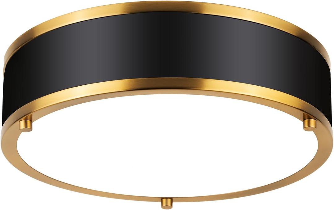 12.5 Inch LED Flush Mount Light Fixture, 26W, Modern Ceiling Light, 3 Color Adjustable 3000K/4000K/5000K, Dimmable for Bedroom, Hallway, Bathroom, Kitchen (Black Gold)