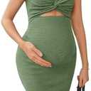 Floerns Women's Maternity Dress Ruffle Cap Sleeve V Neck Cut Out Knee Length Pregnancy Dresses M